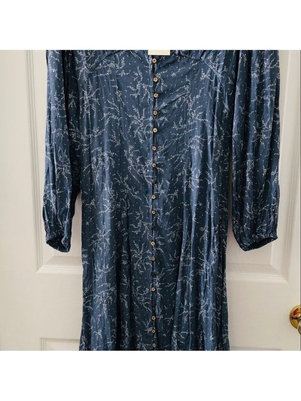 NWT Floral Button Down V Neck Maxi Dress Romantic Chic Boho Vibe Soft Flowing